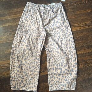 Free People NWT leopard Barrel Jean